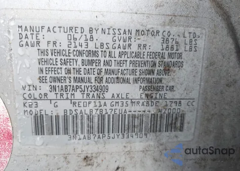 2018 Nissan Sentra S from USA, damaged, VIN 3N1AB7AP5JY334909
